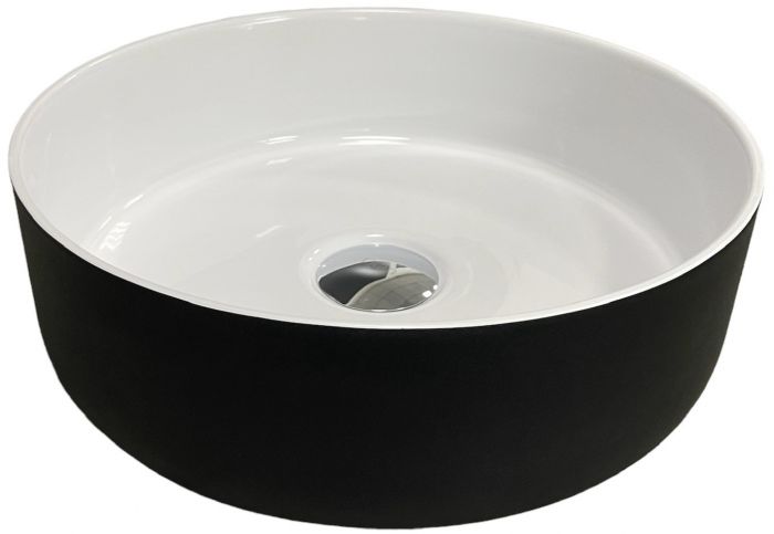 Раковина, умивальник Adamant ARENA, штучний камінь, кругла, без отвору для змішувача та переливу, 360х113мм, врезной, чорно-білий