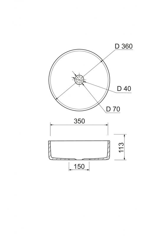 Раковина, умивальник Adamant ARENA, штучний камінь, кругла, без отвору для змішувача та переливу, 360х113мм, накладний, білий