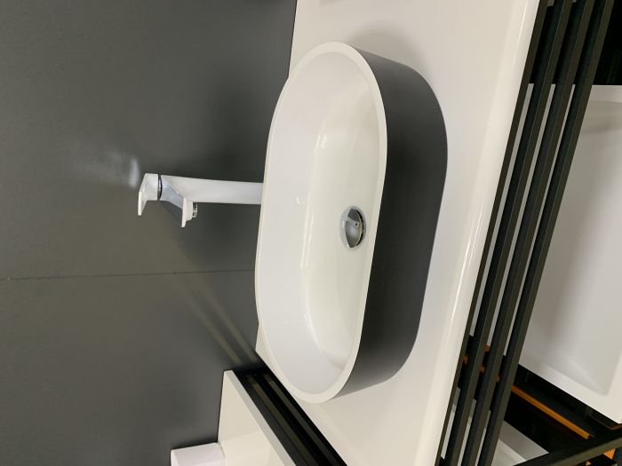 Раковина, умивальник Adamant BESTE NEW, штучний камінь, овальна, без отвору для змішувача та переливу, 540x350x11мм, накладний, чорно-білий