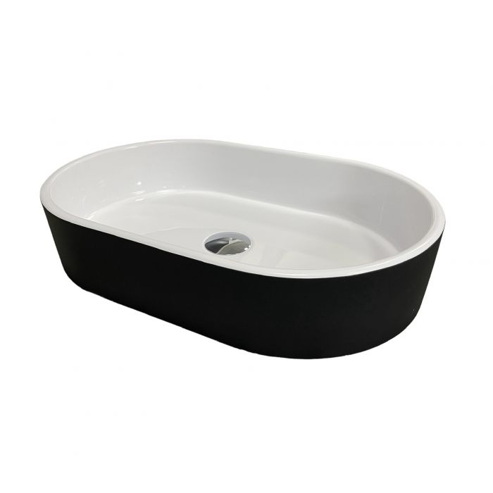 Раковина, умивальник Adamant BESTE NEW, штучний камінь, овальна, без отвору для змішувача та переливу, 540x350x11мм, накладний, чорно-білий