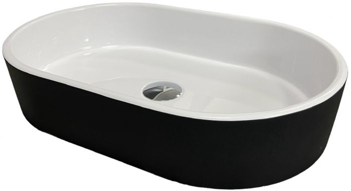 Раковина, умивальник Adamant BESTE NEW, штучний камінь, овальна, без отвору для змішувача та переливу, 540x350x11мм, накладний, чорно-білий