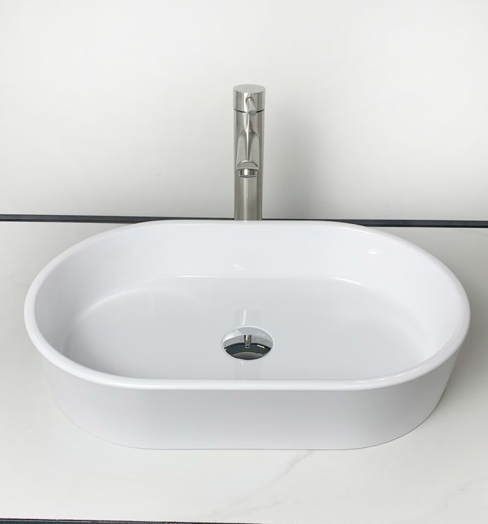 Раковина, умивальник Adamant BESTE NEW, штучний камінь, овальна, без отвору для змішувача та переливу, 540x350x11мм, накладний, білий