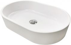 Раковина, умивальник Adamant BESTE NEW, штучний камінь, овальна, без отвору для змішувача та переливу, 540x350x11мм, накладний, білий