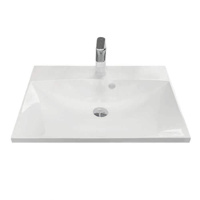 Раковина, умивальник Adamant Emil, штучний камінь, прямокут., з отвором для змішувача, з отвором для переливу, 595х455х138мм, накладний, білий