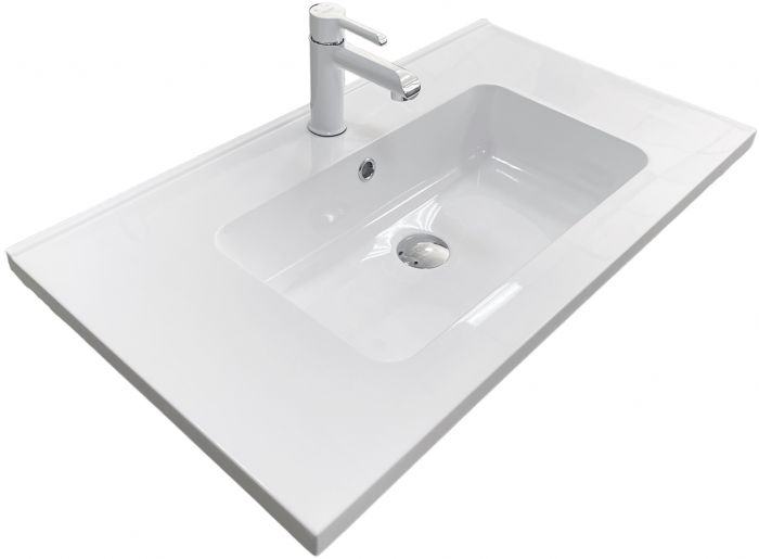 Раковина, умивальник Adamant FLATE, штучний камінь, прямокут., з отвором для змішувача, з отвором для переливу, 800х450х140мм, накладний, білий