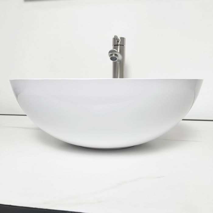 Раковина, умивальник Adamant KREIS, штучний камінь, кругла, без отвору для змішувача та переливу, 420х150мм, накладний, білий