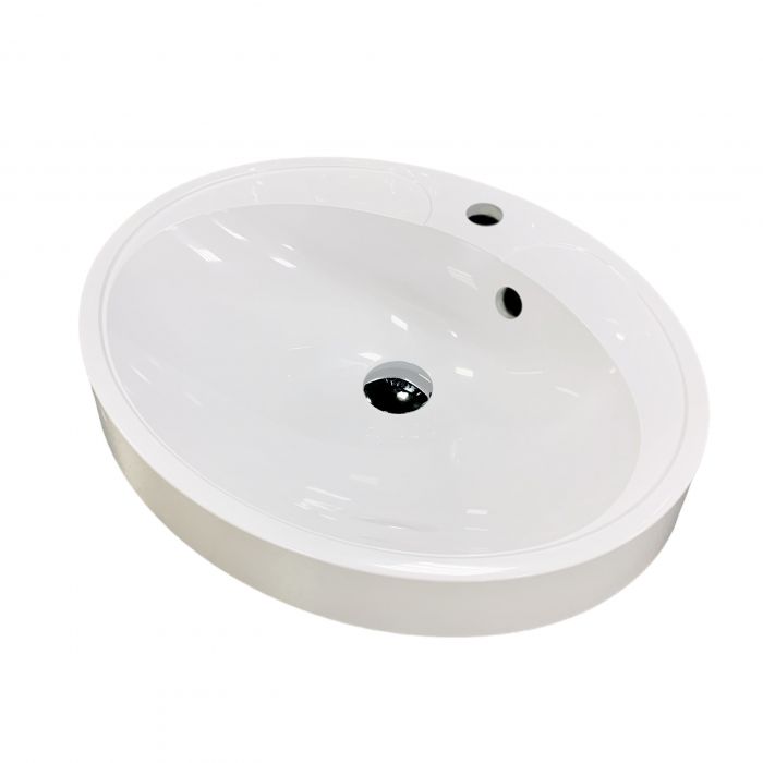 Раковина, умивальник Adamant Lauf New, штучний камінь, овальна, без отвору для змішувача, з отвором для переливу, 540х445х130мм, накладний, білий