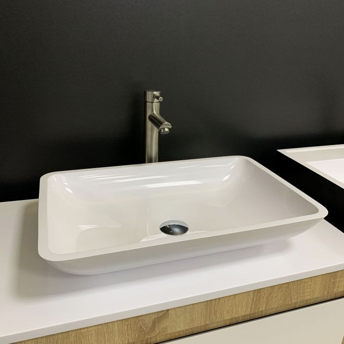 Раковина, умивальник Adamant LOWER, штучний камінь, прямокут., без отвору для змішувача та переливу, 560x360x100мм, накладний, білий