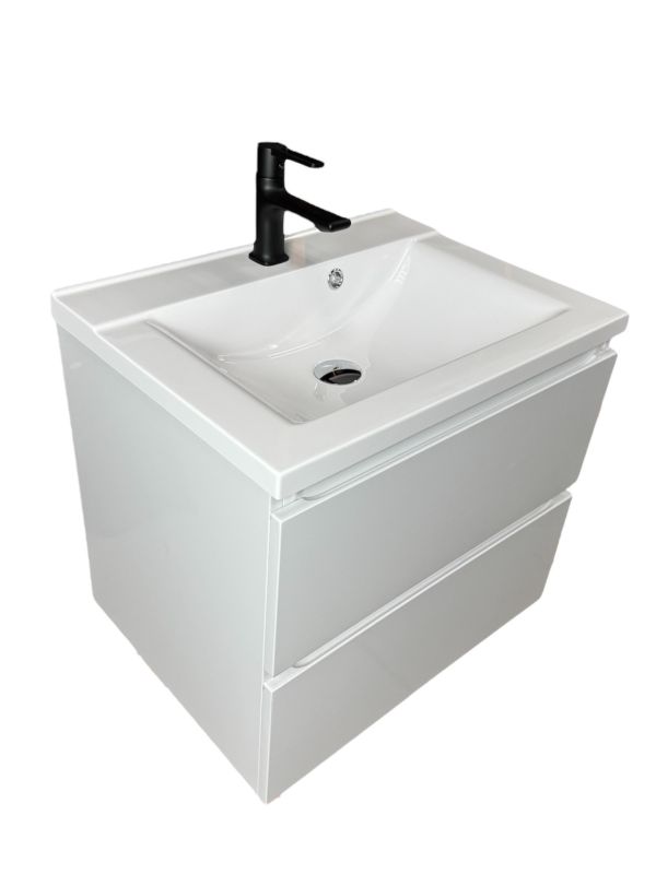 Раковина, умивальник Adamant QUANTO, штучний камінь, прямокут., з отвором для змішувача, з отвором для переливу, 600х447х140мм, накладний, білий