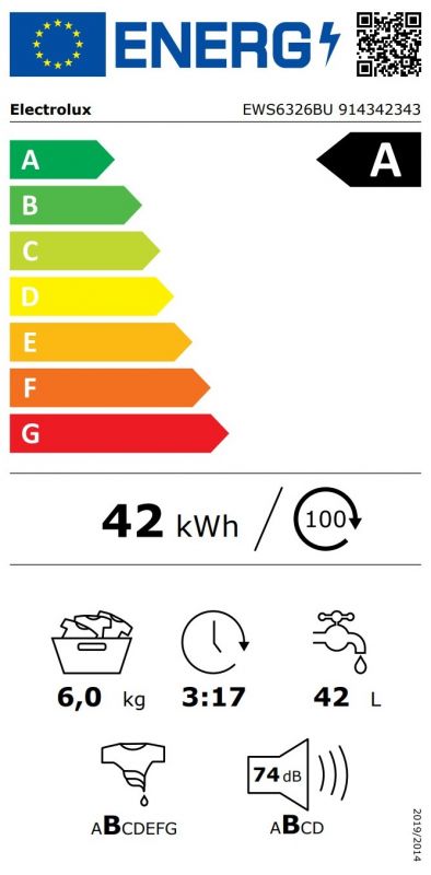 Пральна машина Electrolux фронтальна, 6кг, 1200, A, 41см, дисплей, інвертор, білий