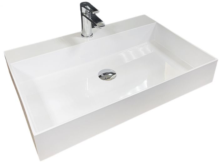 Раковина, умивальник Adamant SLENDER, штучний камінь, прямокут., з отвором для змішувача, без переливу, 605x405x120мм, накладний, білий