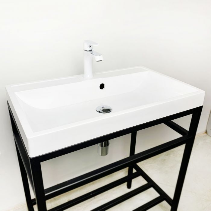 Раковина, умивальник Adamant STRENG NEW, штучний камінь, прямокут., з отвором для змішувача, з отвором для переливу, 590x410x123мм, накладний, білий