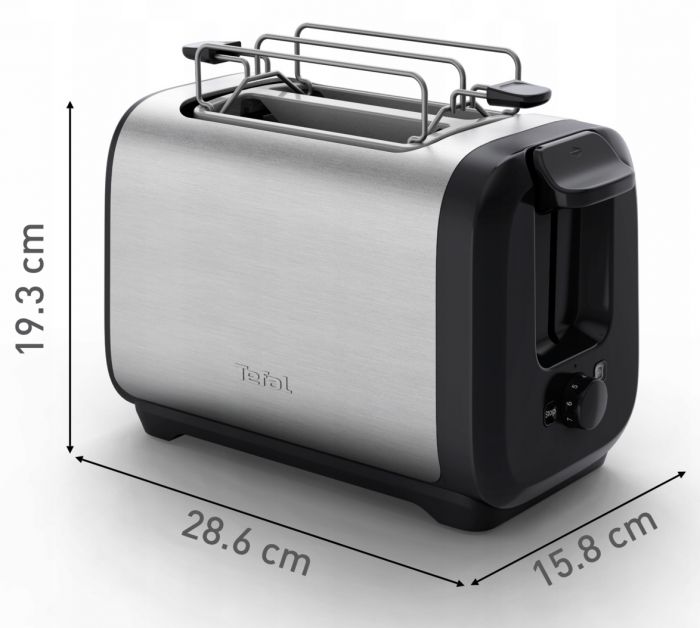 Тостер Tefal Subito 1100Вт, розморожування, щипці, нерж. сталь, чорний