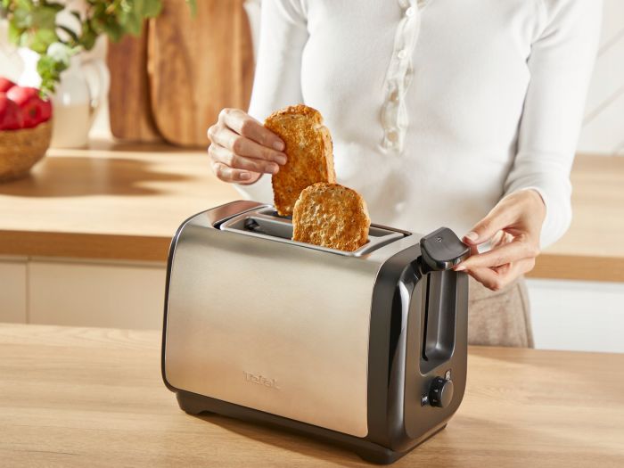 Тостер Tefal Subito 1100Вт, розморожування, щипці, нерж. сталь, чорний