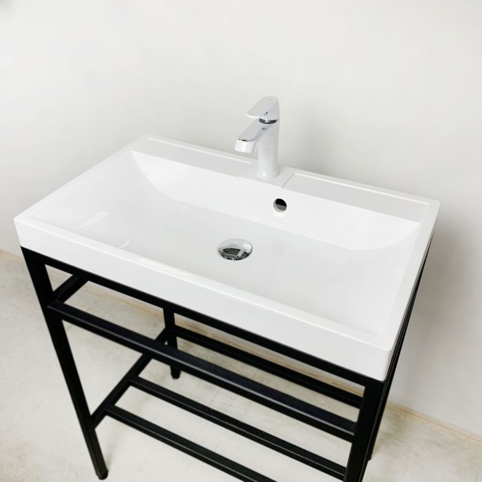 Раковина, умивальник Adamant STRENG NEW, штучний камінь, прямокут., з отвором для змішувача, з отвором для переливу, 690x410x123мм, накладний, білий