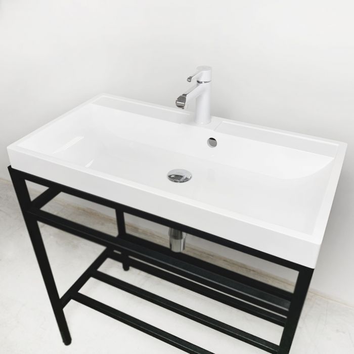 Раковина, умивальник Adamant STRENG NEW, штучний камінь, прямокут., з отвором для змішувача, з отвором для переливу, 790x410x123мм, накладний, білий