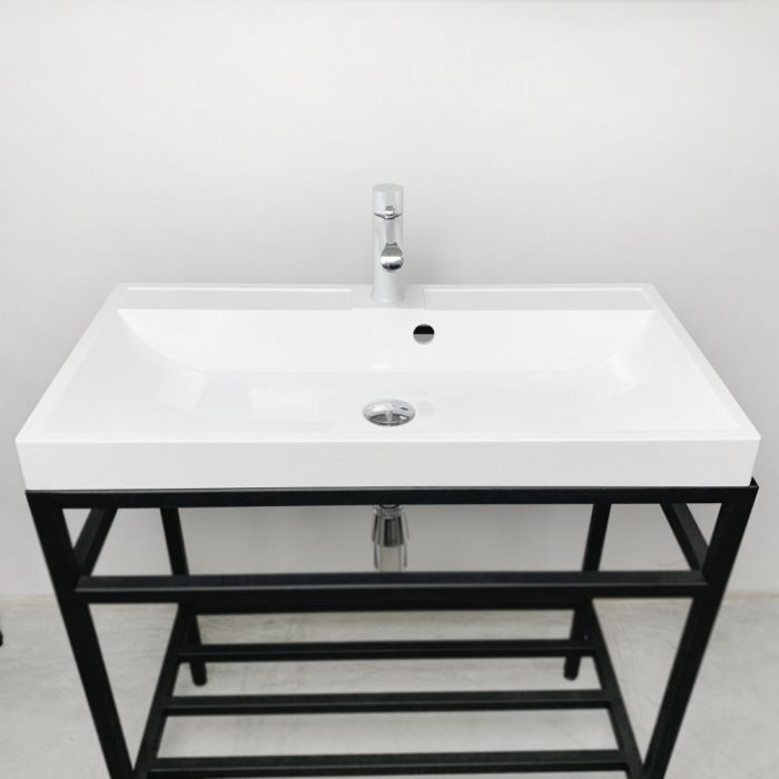 Раковина, умивальник Adamant STRENG NEW, штучний камінь, прямокут., з отвором для змішувача, з отвором для переливу, 990x410x123мм, накладний, білий