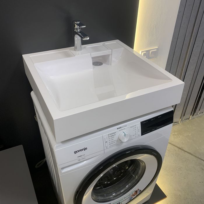 Раковина, умивальник Adamant WASHER NEW, штучний камінь, прямокут., з отвором для змішувача, без переливу, 595х595х115мм, накладний, білий