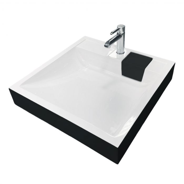 Раковина, умивальник Adamant WASHER NEW, штучний камінь, прямокут., з отвором для змішувача, без переливу, 595х595х115мм, накладний, чорно-білий