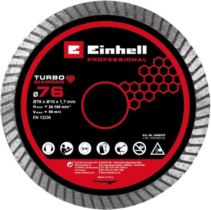 Диск алмазний відрізний Einhell TP-CO 18/76-C Li BL 76х10 мм по плитці