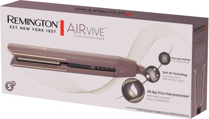 Випрямляч Remington AIRvive, 61Вт, темп.режимов-5, 150-230С, дісплей, кераміка, фіолетово-злотий