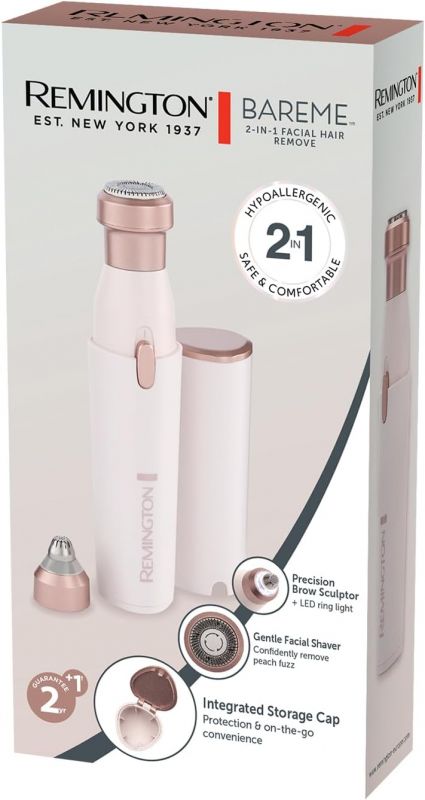 Тример Remington, для носа та вухі бороди , мережа+акум., насадок-2, сталь, рожевий