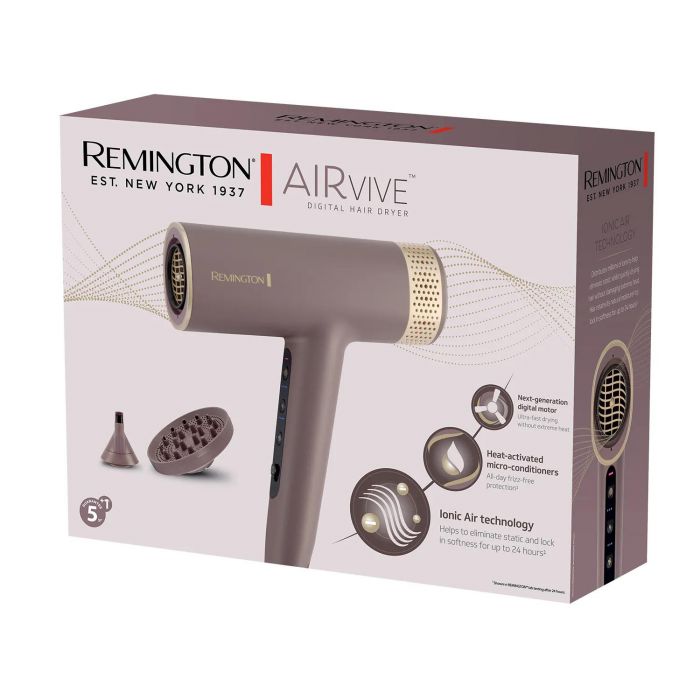 Фен Remington AIRvive, 1600Вт, 3 режими, дифузор, іоніз-я, хол. обдув, фіолетово-золотий