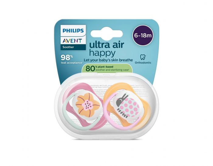Пустушка  Avent  Ultra Air, 6-18 міс., 2шт, дизайн для дівчат.