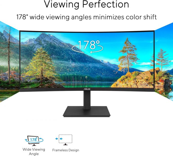 Монітор Asus 34" VA34VCPSR HDMI, DP, USB-C, 3xUSB, RJ-45, MM, VA, 3440x1440, 21:9, 100Hz, 4ms, CURVED, AdaptiveSync, HAS