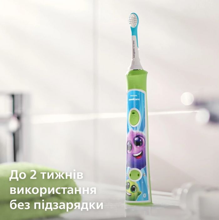 Щітка зубна електр. Philips, Sonicare For Kids, 62т. колив/хв, насадок-2, світло-зелений