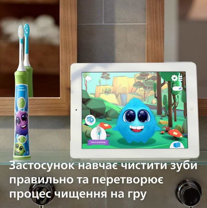 Щітка зубна електр. Philips, Sonicare For Kids, 62т. колив/хв, насадок-2, світло-зелений