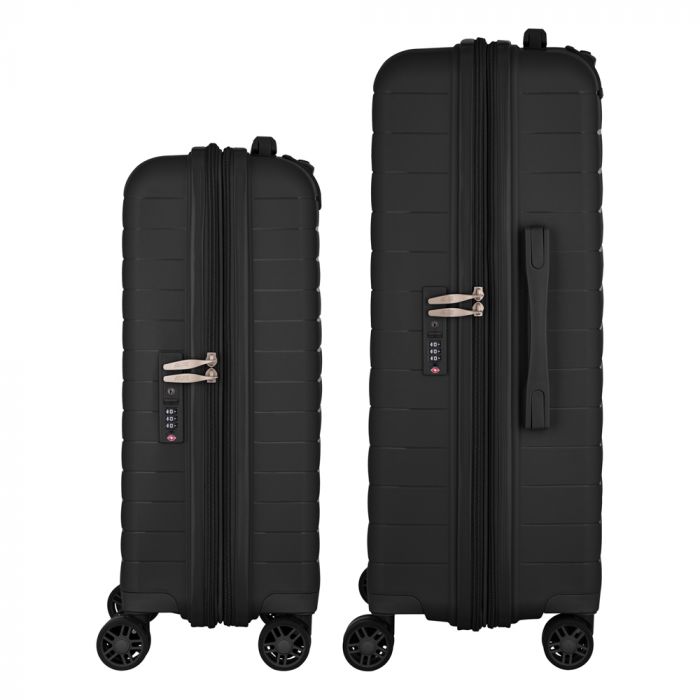 Набір валіз 2E, Aero, поліпропілен, (M+S), TSA, 4 колеса, EXP, чорний
