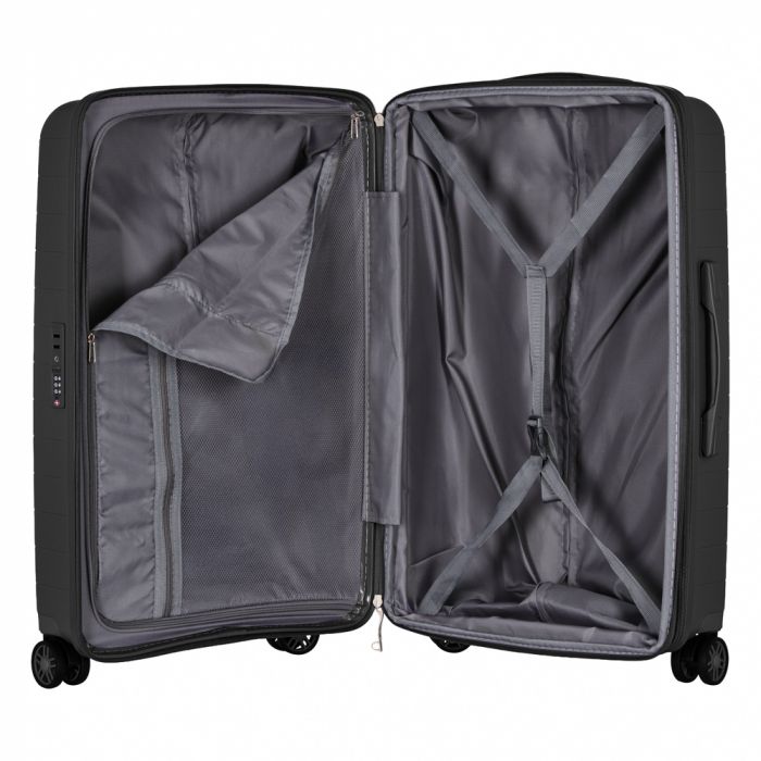 Набір валіз 2E, Aero, поліпропілен, (M+S), TSA, 4 колеса, EXP, чорний