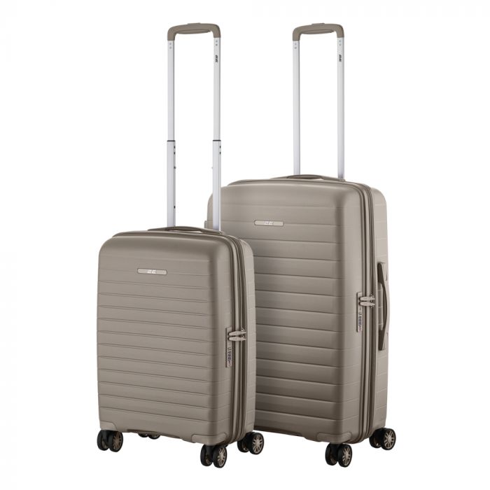 Набір валіз 2E, Aero, поліпропілен, (M+S), TSA, 4 колеса, EXP, сіро-коричневий