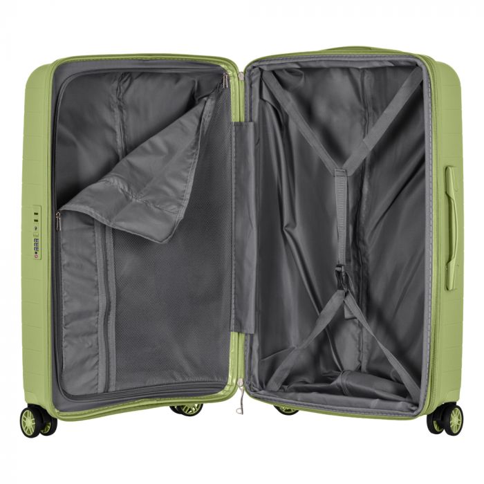 Набір валіз 2E, Aero, поліпропілен, (M+S), TSA, 4 колеса, EXP, оливково-зелений