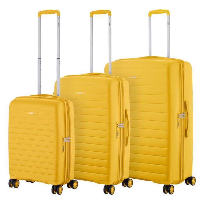 Набір валіз 2E, Aero, поліпропілен, (L+M+S), TSA, 4 колеса, EXP, бурштиново-жовтий