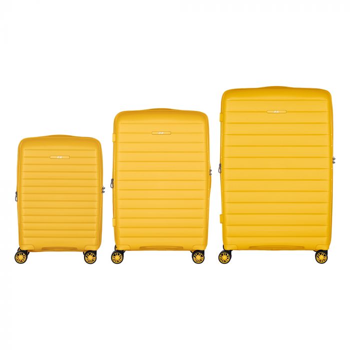 Набір валіз 2E, Aero, поліпропілен, (L+M+S), TSA, 4 колеса, EXP, бурштиново-жовтий