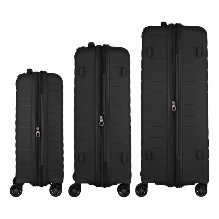 Набір валіз 2E, Aero, поліпропілен, (L+M+S), TSA, 4 колеса, EXP, чорний