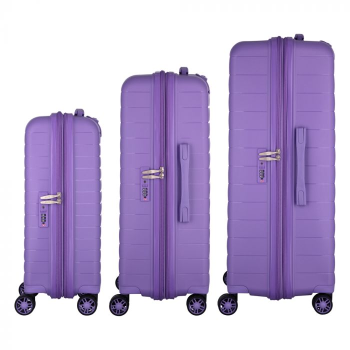Набір валіз 2E, Aero, поліпропілен, (L+M+S), TSA, 4 колеса, EXP, лавандовий