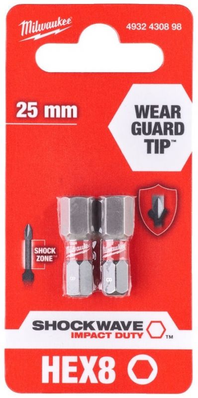 Біти Milwaukee Shockwave, Hex8х25мм, набір 2шт