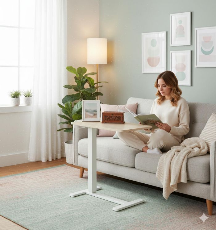 Стіл компактний  2E CE710WL, 710x400мм, регульована висота, біло-бежевий