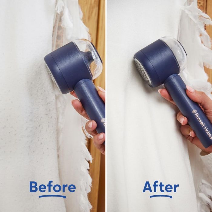 Машинка для видалення катишків Russell Hobbs, велика площа лез. 90 хв. роботи на одному заряді, USB, синий