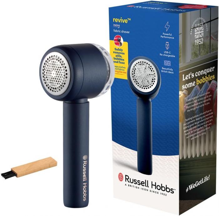 Машинка для видалення катишків Russell Hobbs, велика площа лез. 90 хв. роботи на одному заряді, USB, синий