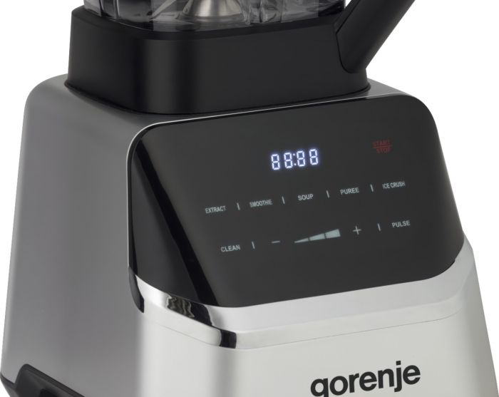 Блендер Gorenje стаціонарний 1500Вт, чаша-2000мл, дисплей, подрібнювач, чорний-нерж