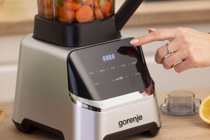 Блендер Gorenje стаціонарний 1500Вт, чаша-2000мл, дисплей, подрібнювач, чорний-нерж