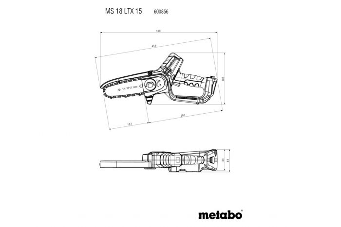 Пила ланцюгова акумуляторна Metabo MS 18 LTX 15 18В 1х2А·год шина 15см 5м/сек 2кг Пила ланцюгова акумуляторна Metabo MS 18 LTX 15 18В 1х2А·год шина 15см 5м/сек 2кг