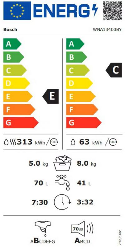 Прально-сушильна машина Bosch фронтальна, 8(5)кг, 1400, E, 59см, дисплей, білий