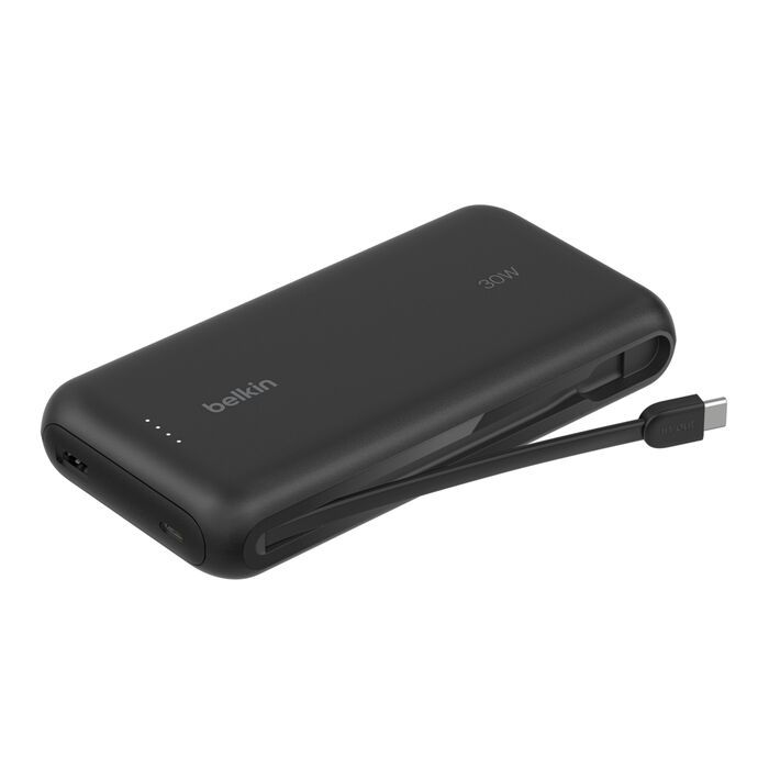 Акумулятор портативний літій-іонний Power Bank Belkin 20000мА·год, 30Вт, з інтегрованим кабелем USB-C, чорний