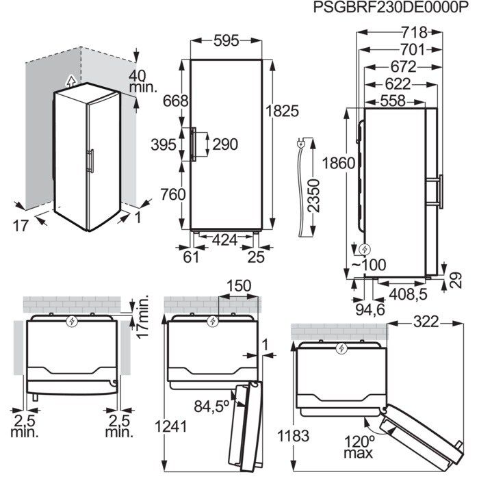 Морозильна камера Electrolux, 186x60х65, 278л, E, NF, інв., нерж