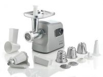 М'ясорубка Gorenje, 2500Вт, 2.8кг/хв, 3 решітки, насадка для ковбас, кеббе, шнековий соковидавлювач, 3 терки, пластик/метал, нерж